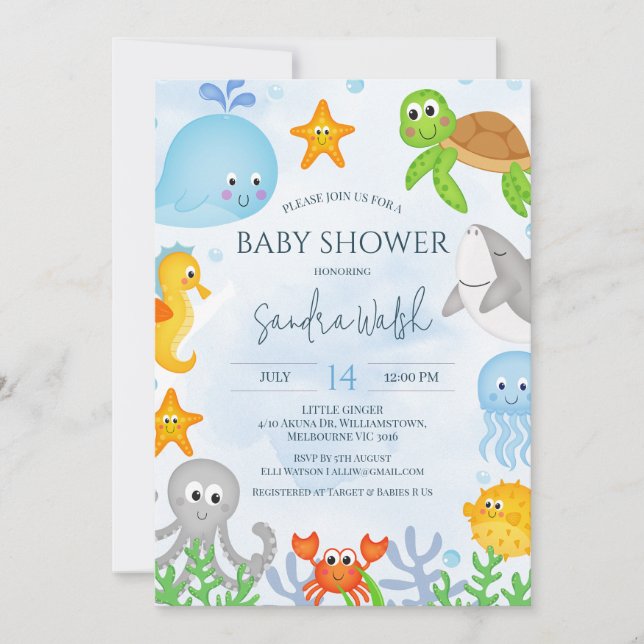Invitation Mignonne Sous Le Baby shower Sea Boys (Devant)