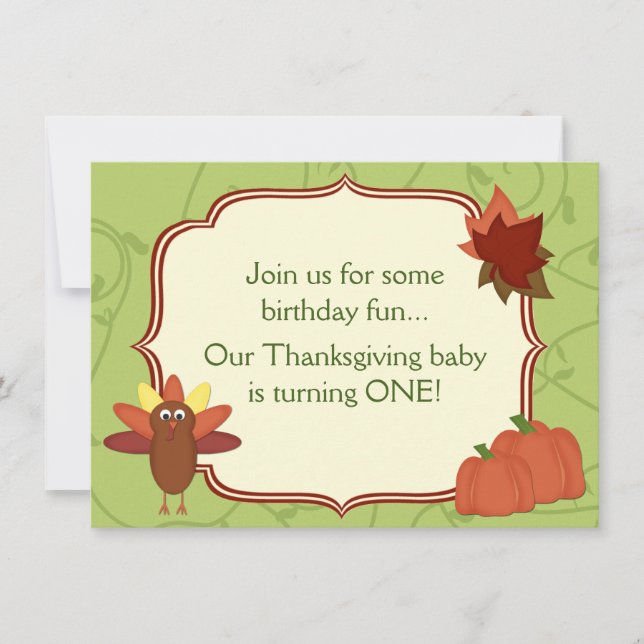 Invitation Mignonne Turquie Thanksgiving 1er Anniversaire Inv (Devant)