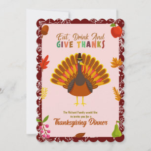 Invitation Mignonne Turquie Thanksgiving Dîner Rouge