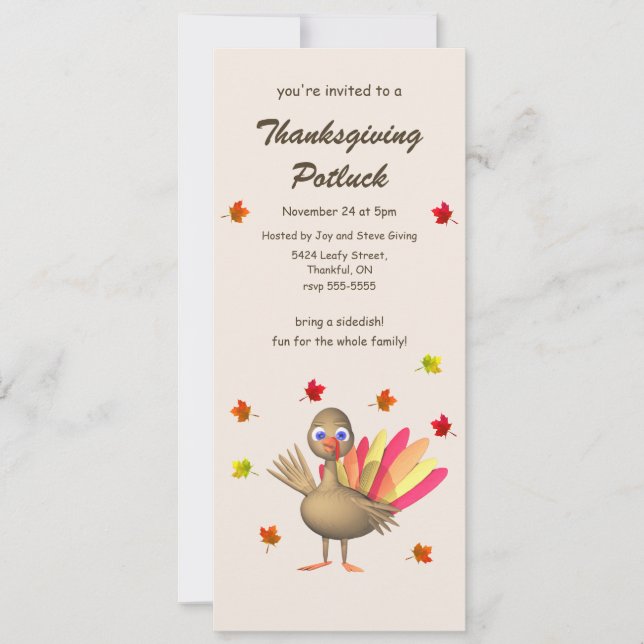 Invitation Mignonne Turquie Thanksgiving Potluck (Devant)