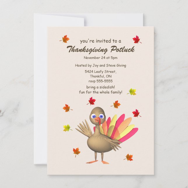 Invitation Mignonne Turquie Thanksgiving Potluck (Devant)