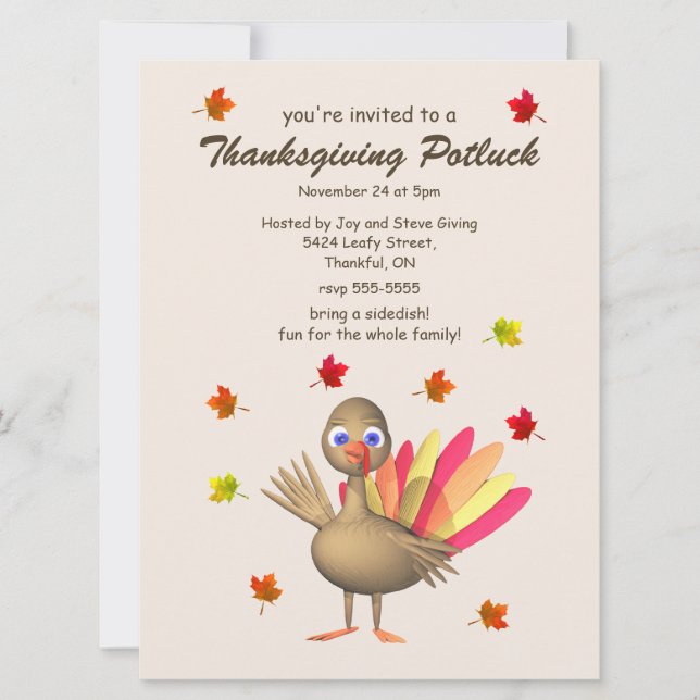 Invitation Mignonne Turquie Thanksgiving Potluck (Devant)