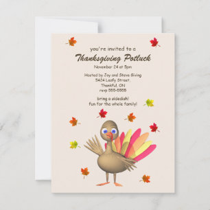 Invitation Mignonne Turquie Thanksgiving Potluck 4,25x 5,5