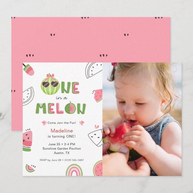Invitation Mignonne un bébé fille dans un melon Photo Premier (Devant / Derrière)