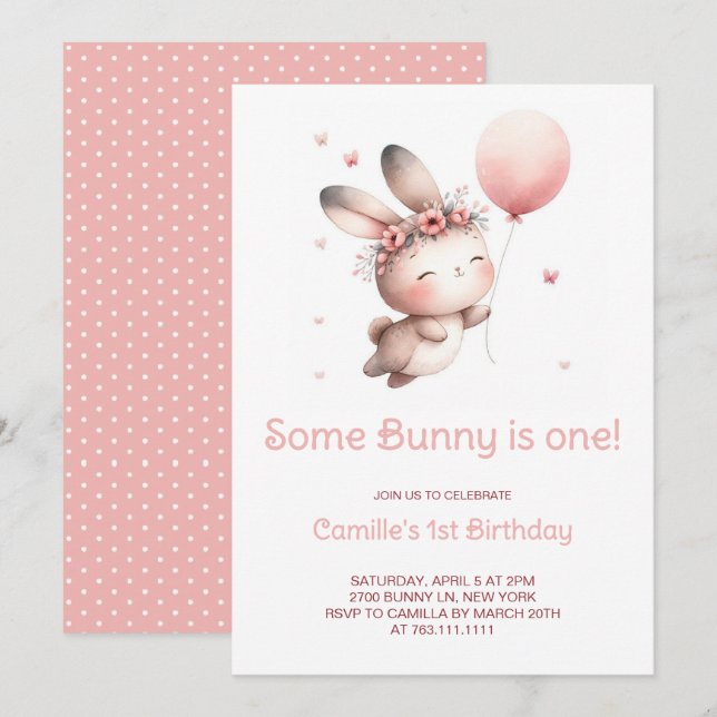 Invitation Mignonne Un lapin devient une fille Anniversaire (Devant / Derrière)