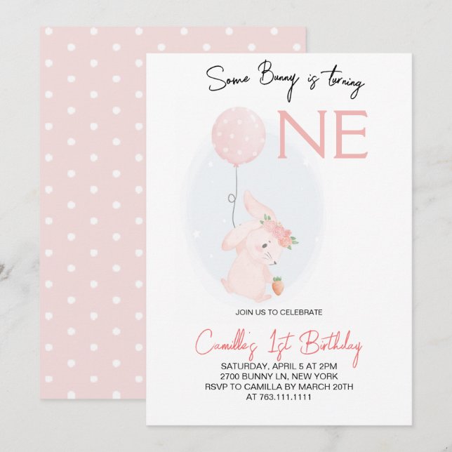 Invitation Mignonne Un Lapin Tournera Un Anniversaire (Devant / Derrière)