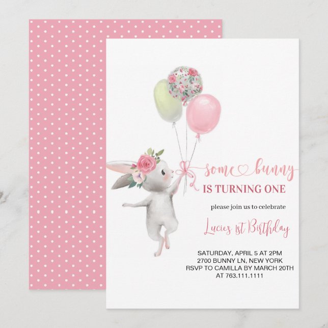 Invitation Mignonne Un Lapin Tournera Un Anniversaire (Devant / Derrière)