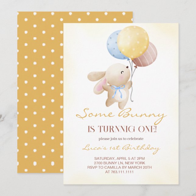 Invitation Mignonne Un Lapin Tournera Un Anniversaire (Devant / Derrière)