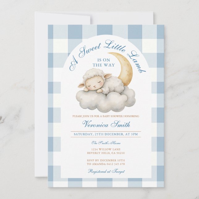 Invitation Mignonne Un petit baby shower d'agneau Boho Blue e (Devant)