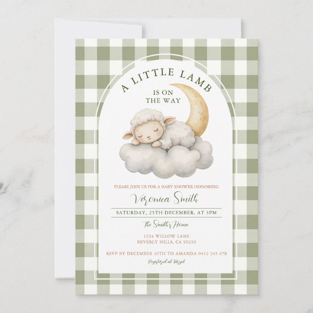 Invitation Mignonne Un petit baby shower d'agneau Boho vert e (Devant)