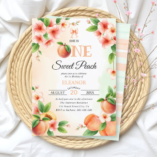 Invitation Mignonne une pêche douce Première fête d'anniversa