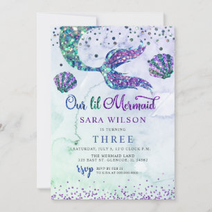 Invitation Mignonne violet vert Parties scintillant moderne S