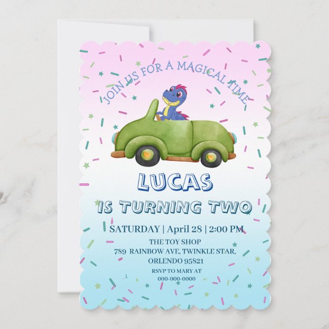 Invitation Mignonne voiture antique Anniversaire fête do-it-y (Devant)