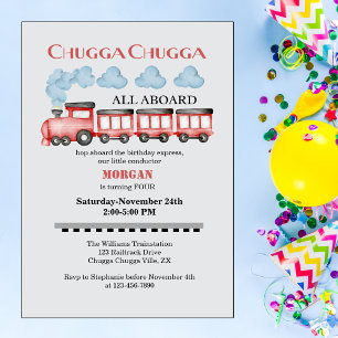 Invitation Mignonne Watercolor Red Train N'importe quel âge A