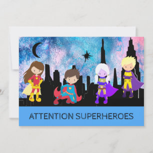 Invitation *~* Mignonne Whimsical SUPERHEROS Anniversaire de 