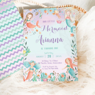 Invitation Mignonnes filles aux sirènes Anniversaire sous la 