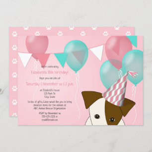 Invitation mignonnes filles chiot fête d'anniversaire rose ba