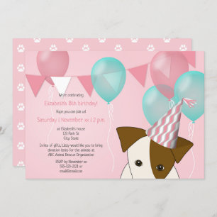 Invitation mignonnes filles chiot fête d'anniversaire rose ba