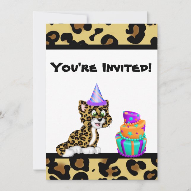 Invitation Mignonnes filles Poster de animal Leopard Annivers (Devant)
