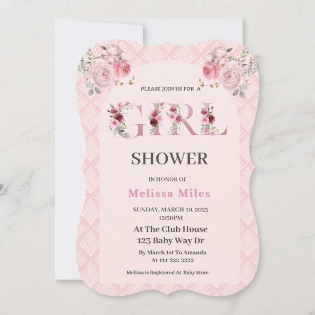 Invitation Mignonnes Roses Gold lettres florales Baby shower  (Devant)