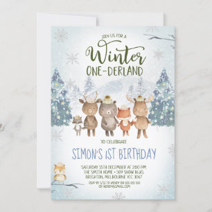 Invitation Mignons animaux de bois d'hiver Onederland d'hiver