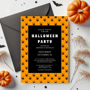 Invitation Mignons Araignées Orange Et Noires Fête Halloween