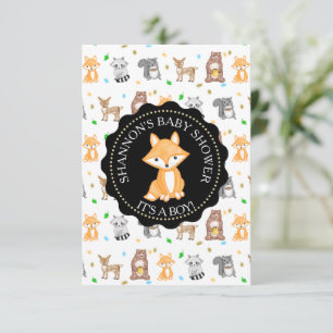 Invitation Mignons Bois Animaux Fox Baby shower  