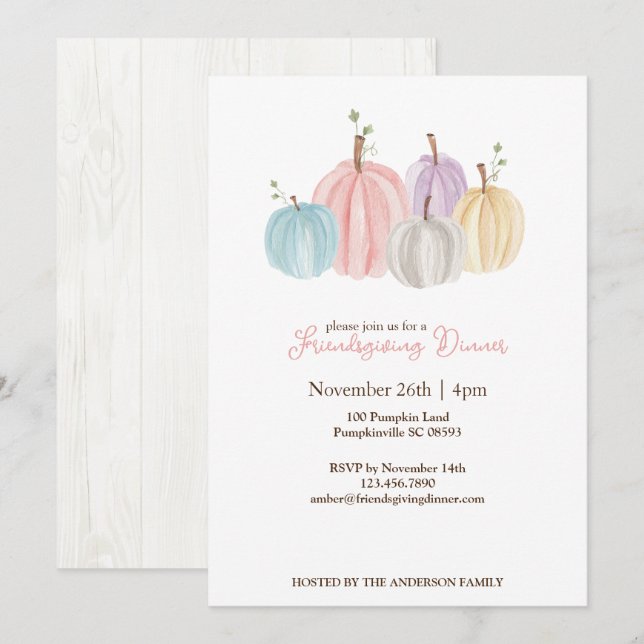 Invitation Mignons citrouilles pastel aquarelle Thanksgiving (Devant / Derrière)