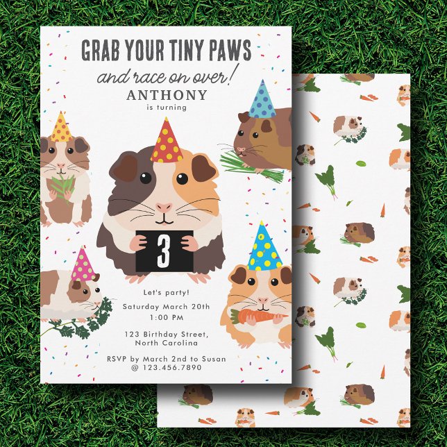 Invitation Mignons Cochons d'Inde Drôles Fête d'Anniversaire  (Cute Funny Guinea Pigs Pet Kids Birthday Party Invitation)