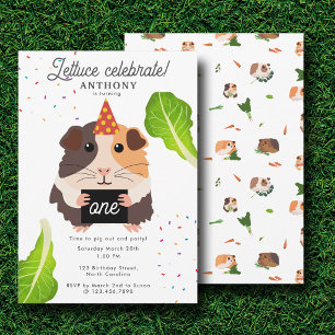 Invitation Mignons Cochons d'Inde Drôles Fête d'anniversaire 