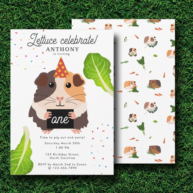 Invitation Mignons Cochons d'Inde Drôles Fête d'anniversaire  (Cute Funny Guinea Pigs Pet Kids Birthday Party Invitation)