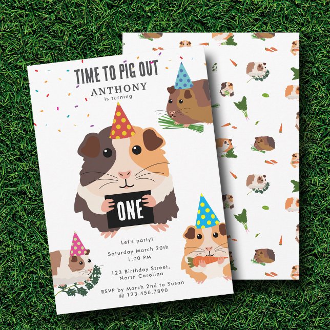 Invitation Mignons Cochons d'Inde Drôles Fête d'Anniversaire  (Cute Funny Guinea Pigs Pet Kids Birthday Party Invitation)