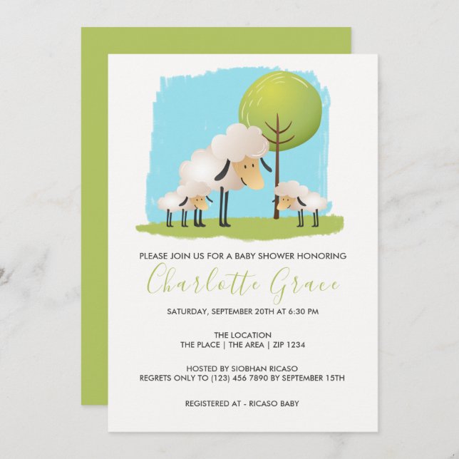 Invitation Mignons Et Agneaux Baby shower Twin Personnalisé (Devant / Derrière)