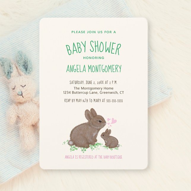 Invitation Mignons Lapins de la Forêt avec des Cœurs Baby Sho (Créateur téléchargé)