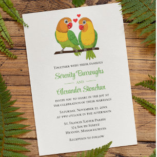 Invitation Mignons Lovebirds Lovebirds Jaune Green Mariage
