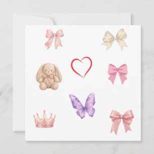 Invitation Mignons Nœuds Pastel Kawaii Lapin Papillon Cœur Co