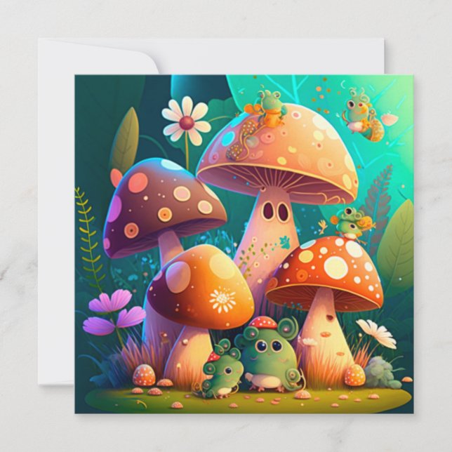 Invitation Mignons petits champignons verts adorables (Devant)