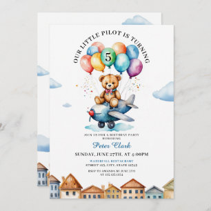 Invitation Mignons Teddy Bear Brown Avion 5e anniversaire