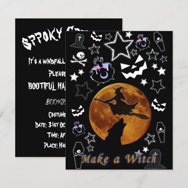 Invitation Mikitiez sorcière magicien halloween fullmoon (Devant / Derrière)