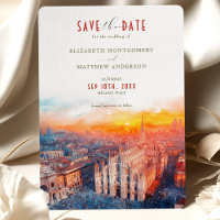 Milan Duomo Enregistrer Date Vibrant Watercolor Su