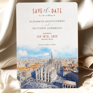 Invitation Milan Duomo Sauvegarder la date Aquarelle