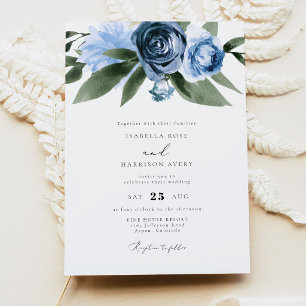 Invitation MILENA Fleurs de jardin bleu poussiéreux Mariage