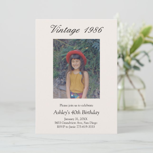 Invitation Milestone Birthday Party Vintage Year Baby Photo (Debout devant)