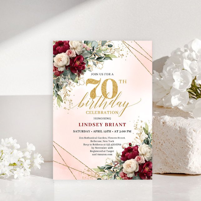 Invitation Milestone Gold Floral 70th Birthday Party Invites (Milestone Gold Floral 70th Birthday Party Invitation)