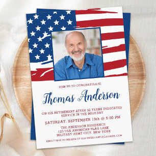 Invitation Militaire Retraite Party Photo personnalisée USA D