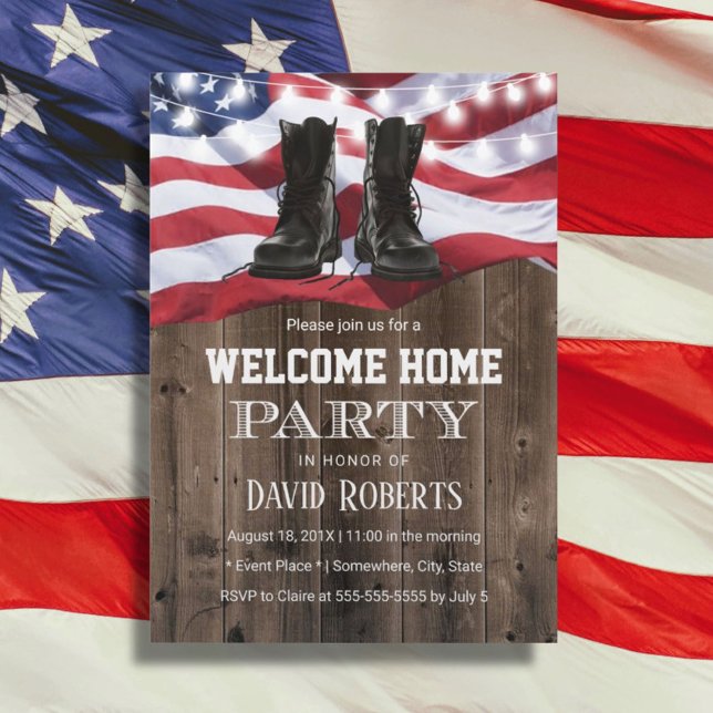 Invitation Militaire Solider Homecoming Party Rustic USA Drap (Créateur téléchargé)