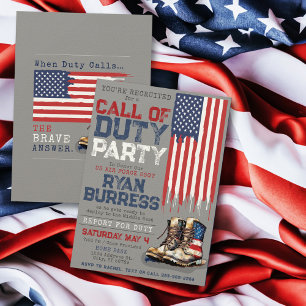 Invitation Militaire US Flag GRAY Déploiement Farewell Party