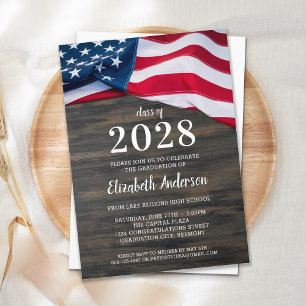 Invitation Militaire USA American Flag Patriotic Graduation E