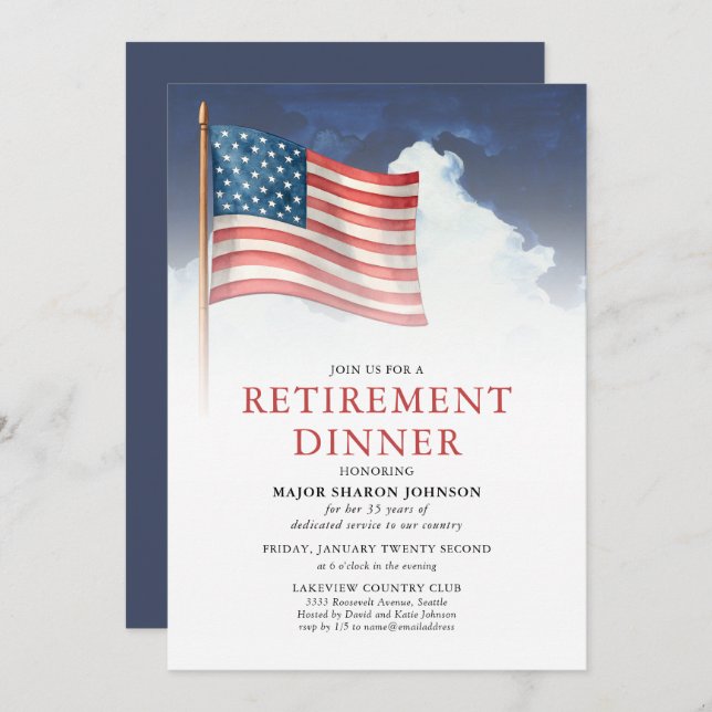 Invitation Military American Flag Retirement (Devant / Derrière)