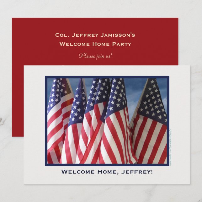 Invitation Military Welcome Home Party, drapeaux américains (Devant / Derrière)